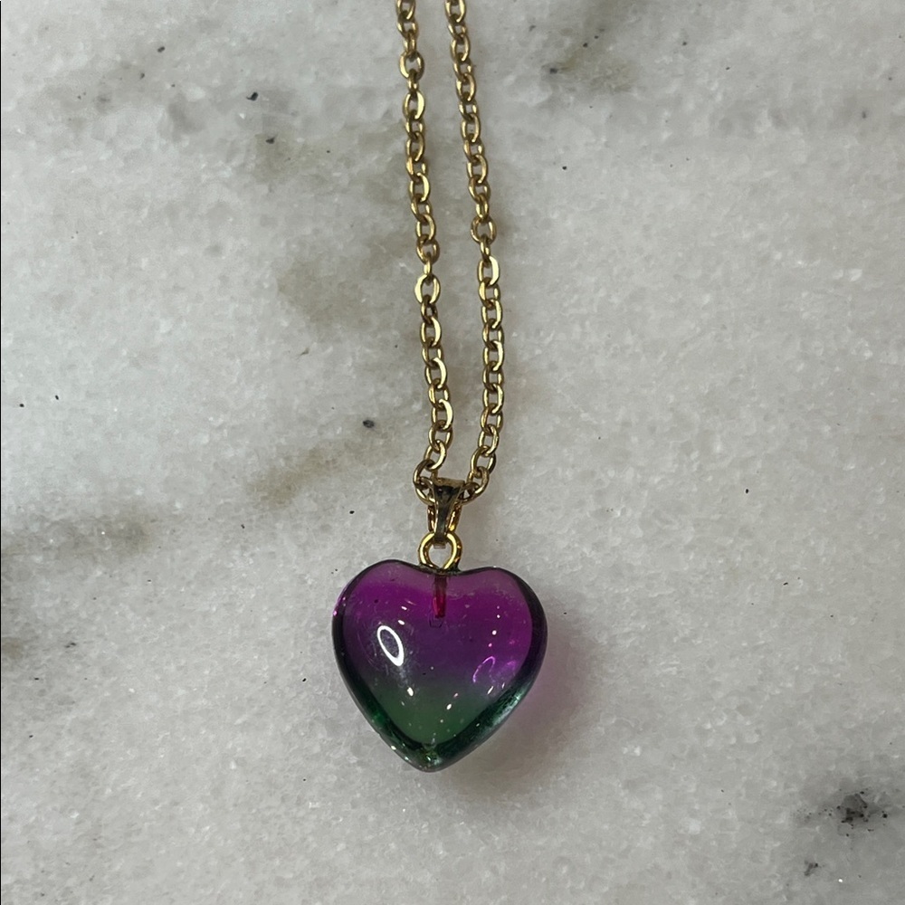 Gold Necklace with Vibrant Heart Pendant - Picture 3 of 6